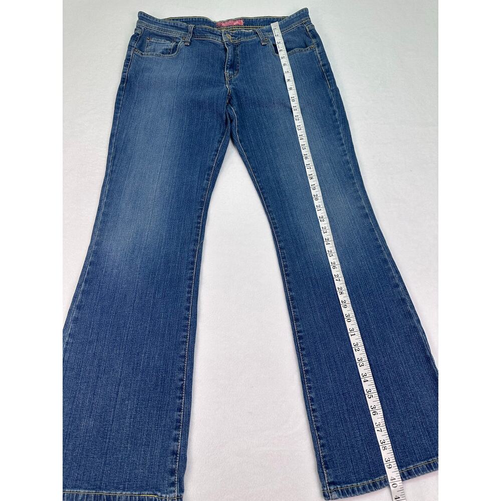 Levi’s 518 Superlow Bootcut Jeans Blue Wash Yellow Stitching Juniors 15M - Picture 7 of 14